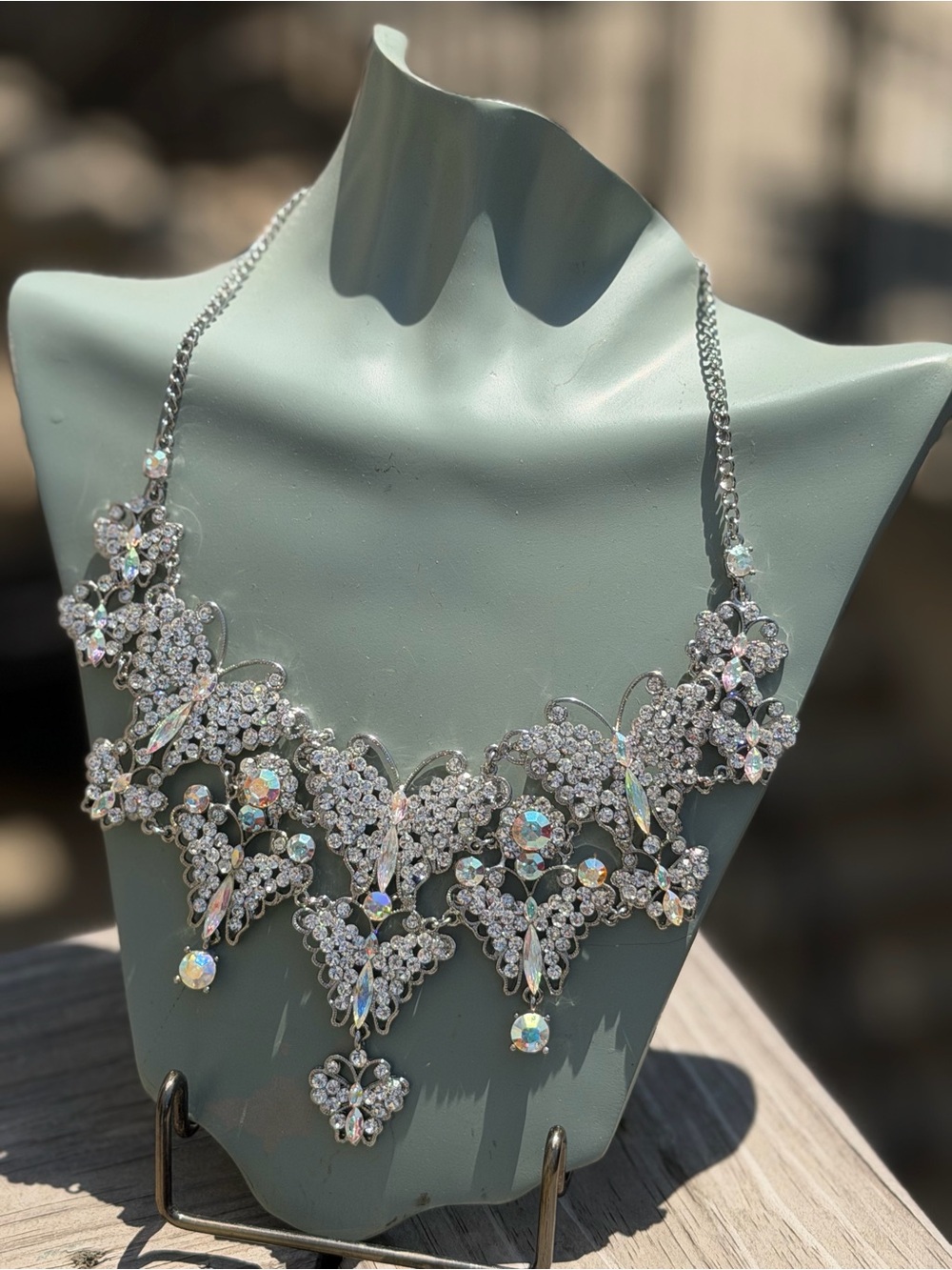 Kirks Folly Silver and AB Crystal Bib Necklace